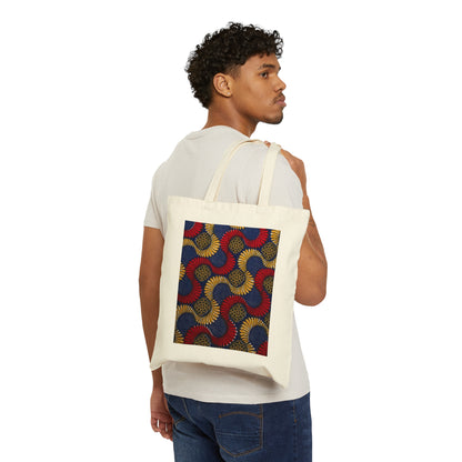 Red Blue and Beige Cotton Canvas Tote Bag