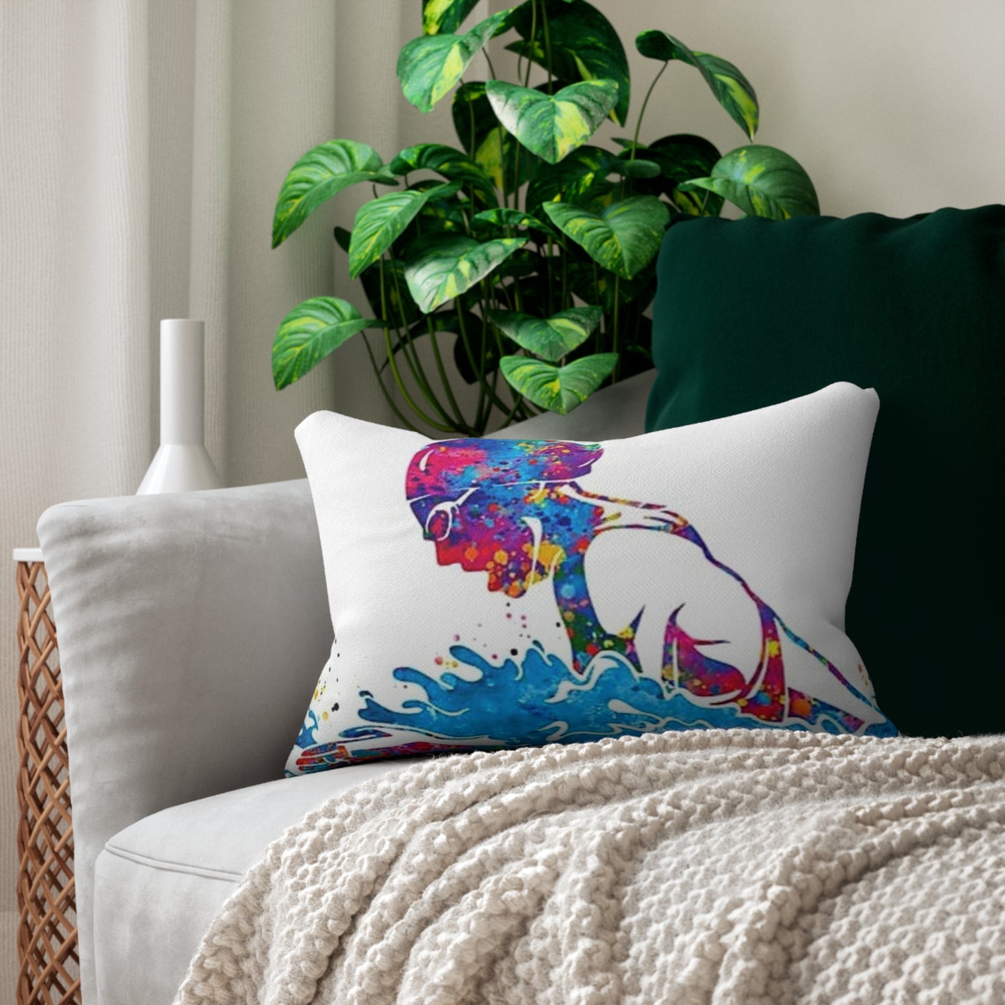 Colorful Swimmer Spun Polyester Lumbar Pillow