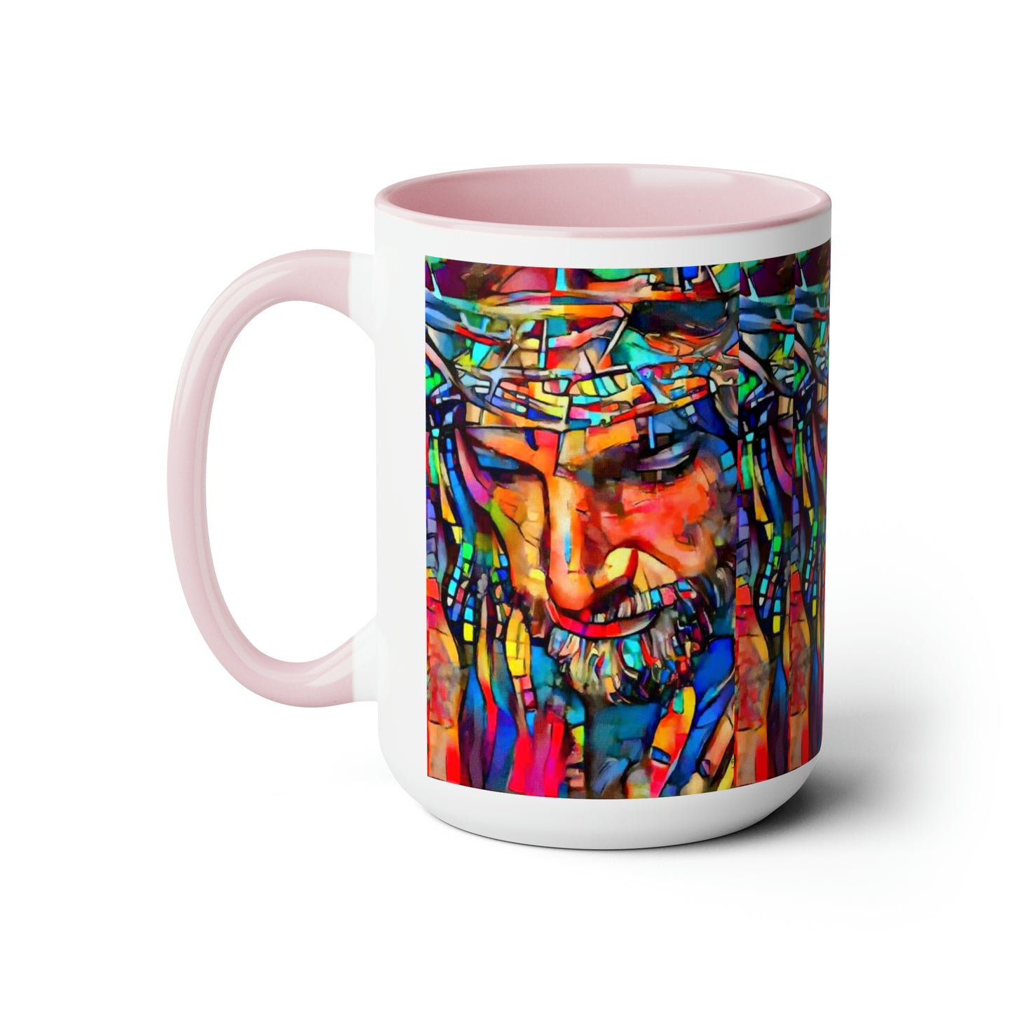 Stained glass Jesus Two-Tone Coffee Mugs, 15oz