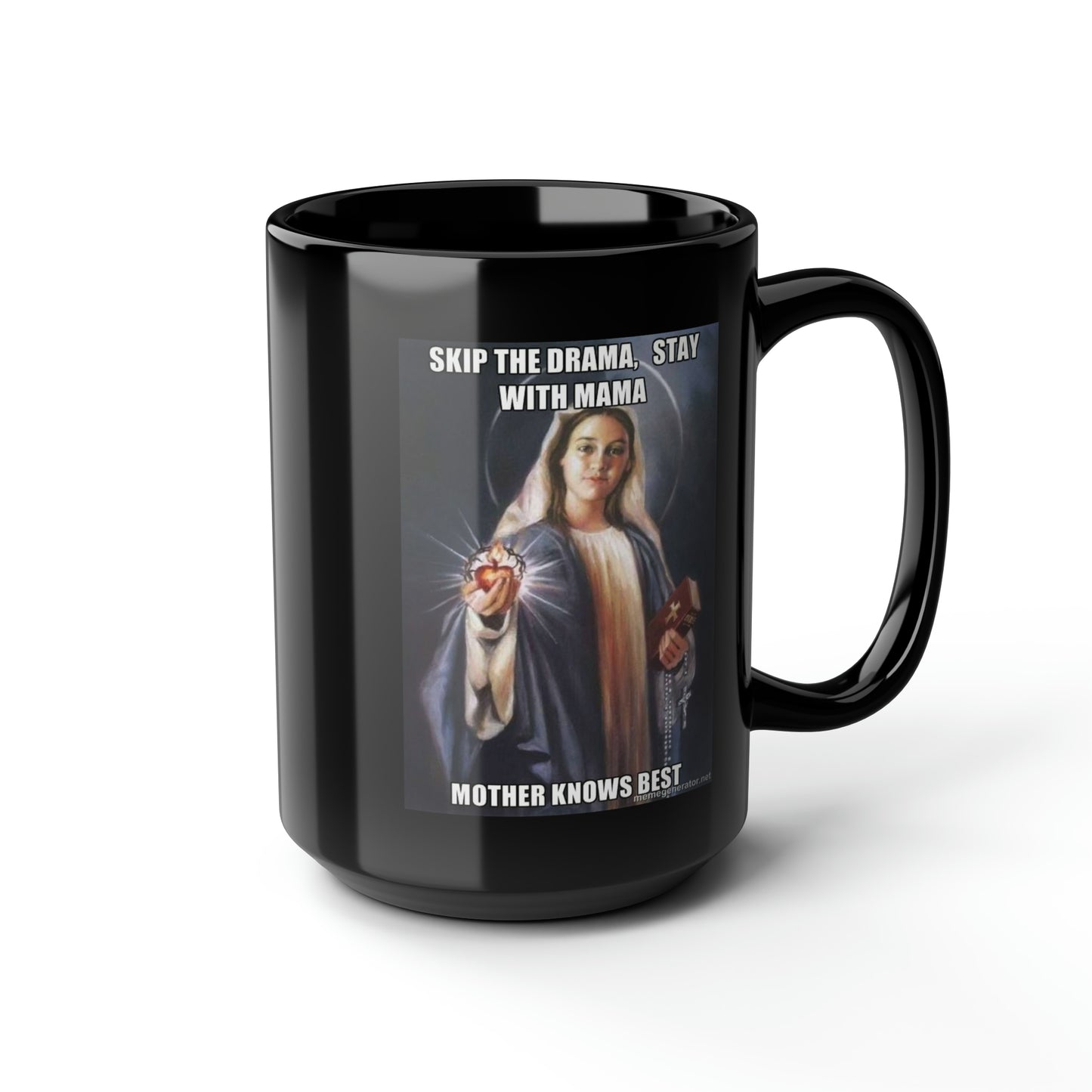 No Drama Virgin Mary Black Mug, 15oz