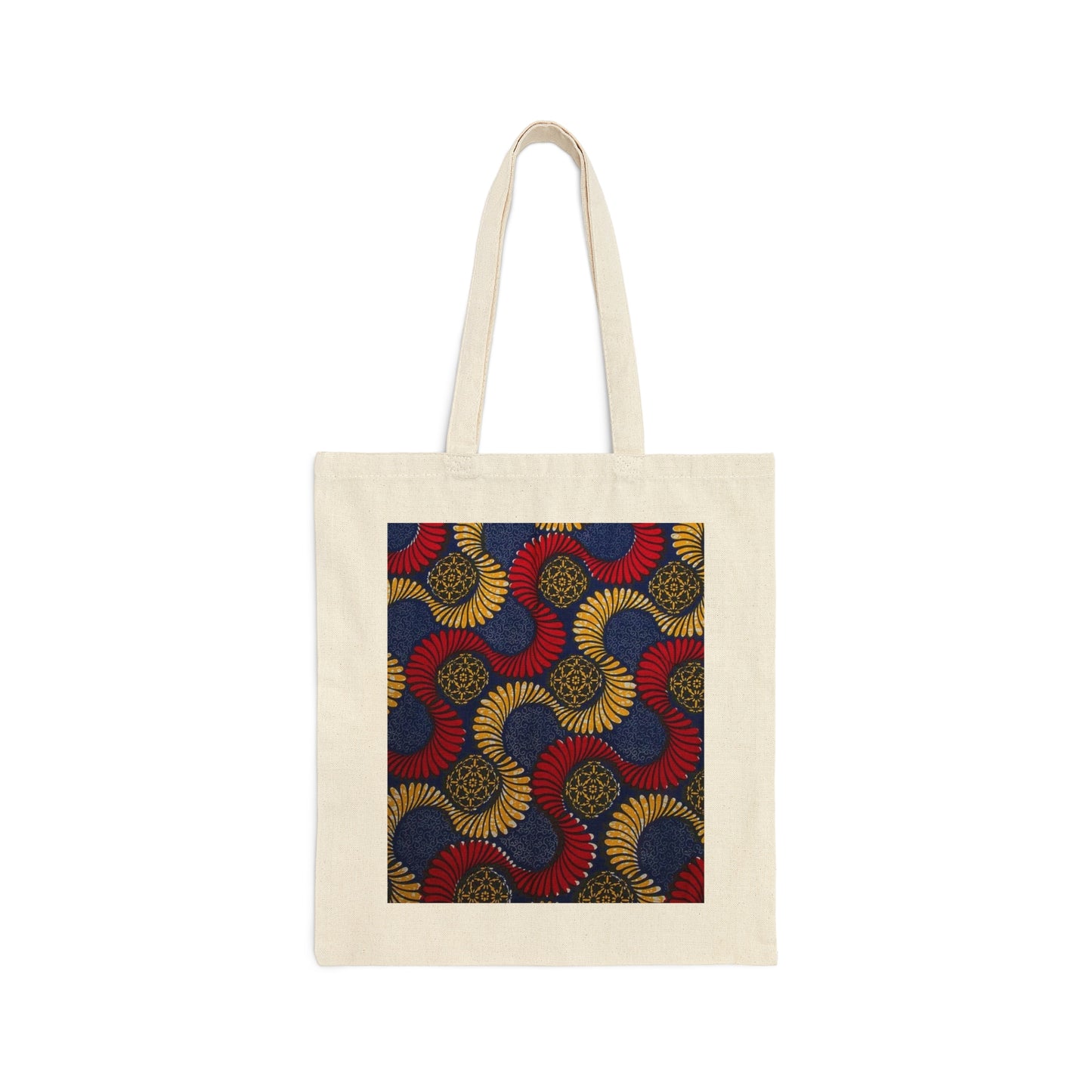 Red Blue and Beige Cotton Canvas Tote Bag
