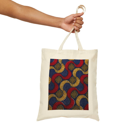 Red Blue and Beige Cotton Canvas Tote Bag