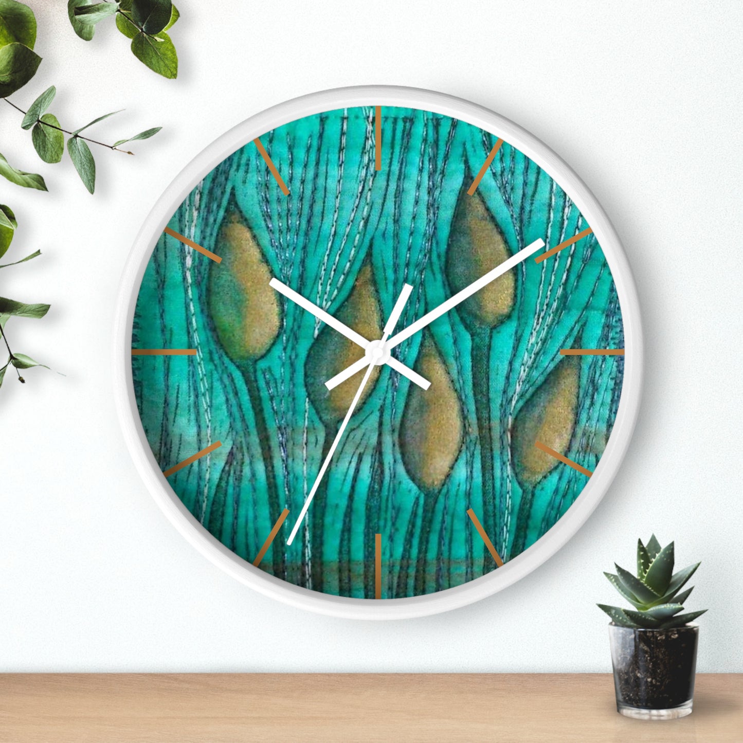 Turquoise Plantscape Wall Clock