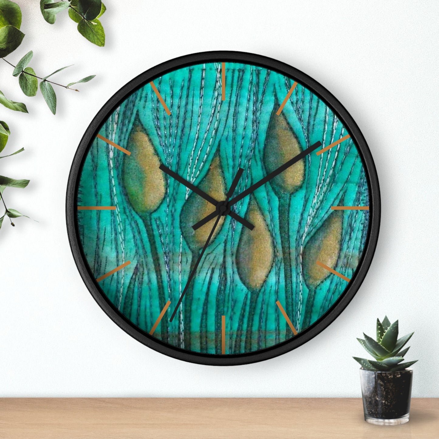 Turquoise Plantscape Wall Clock