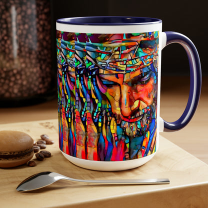 Stained glass Jesus Two-Tone Coffee Mugs, 15oz