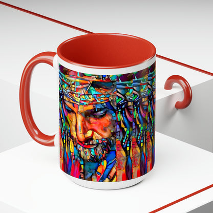 Stained glass Jesus Two-Tone Coffee Mugs, 15oz