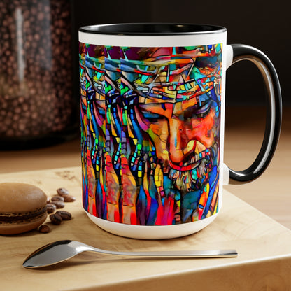 Stained glass Jesus Two-Tone Coffee Mugs, 15oz