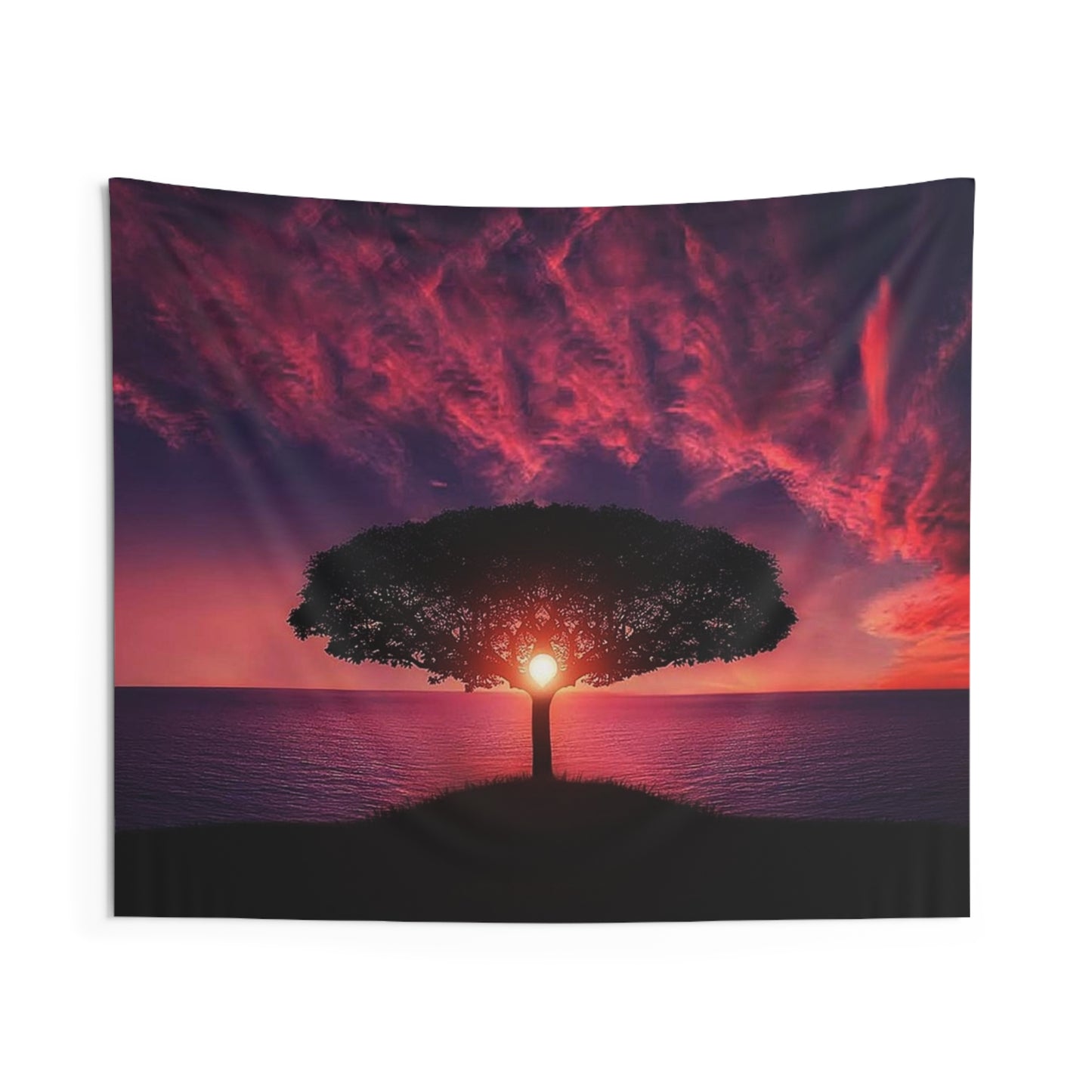 Burgundy Tree Sunset Indoor Wall Tapestries