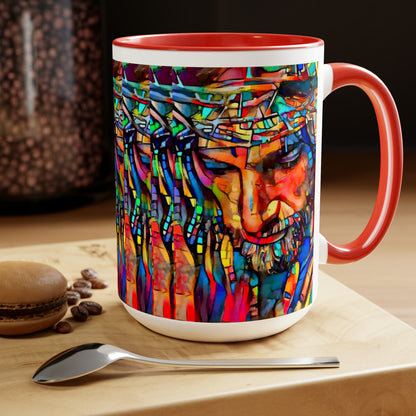 Stained glass Jesus Two-Tone Coffee Mugs, 15oz