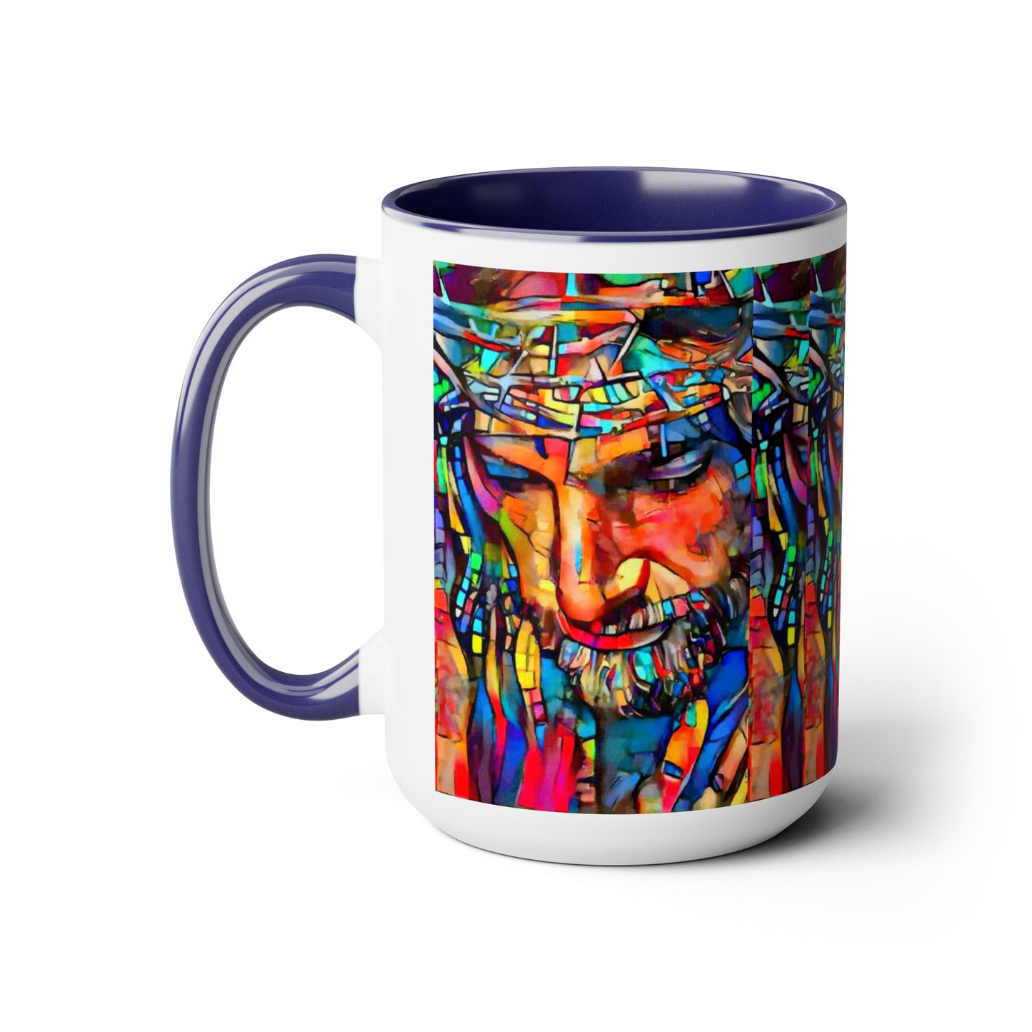 Stained glass Jesus Two-Tone Coffee Mugs, 15oz