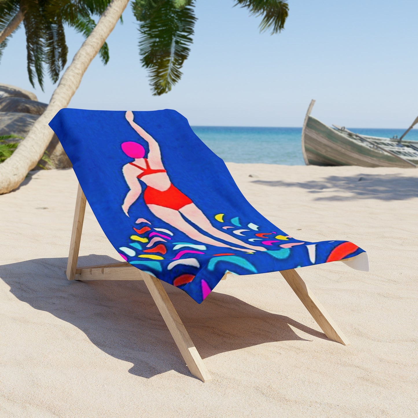 Colorful Swimmer Swim Beach Towel