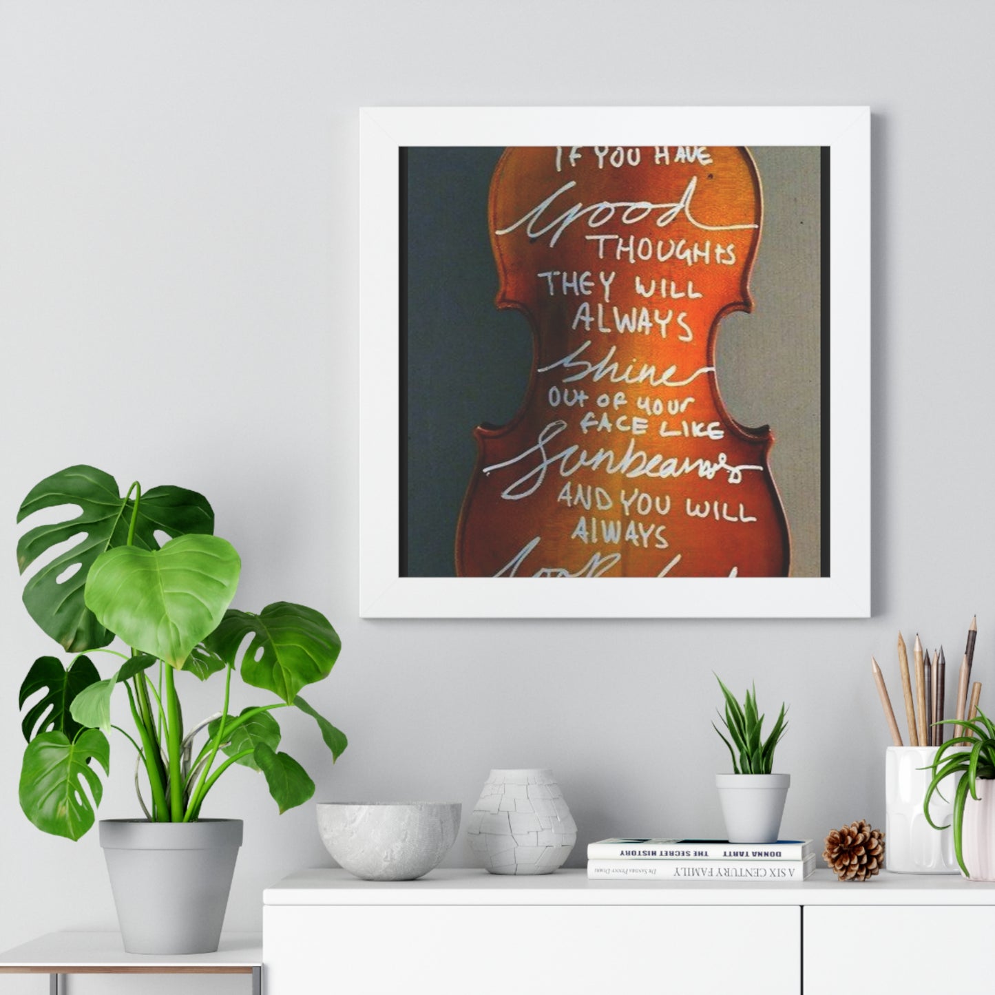 Inspirational quote on violin back: Framed Vertical Poster