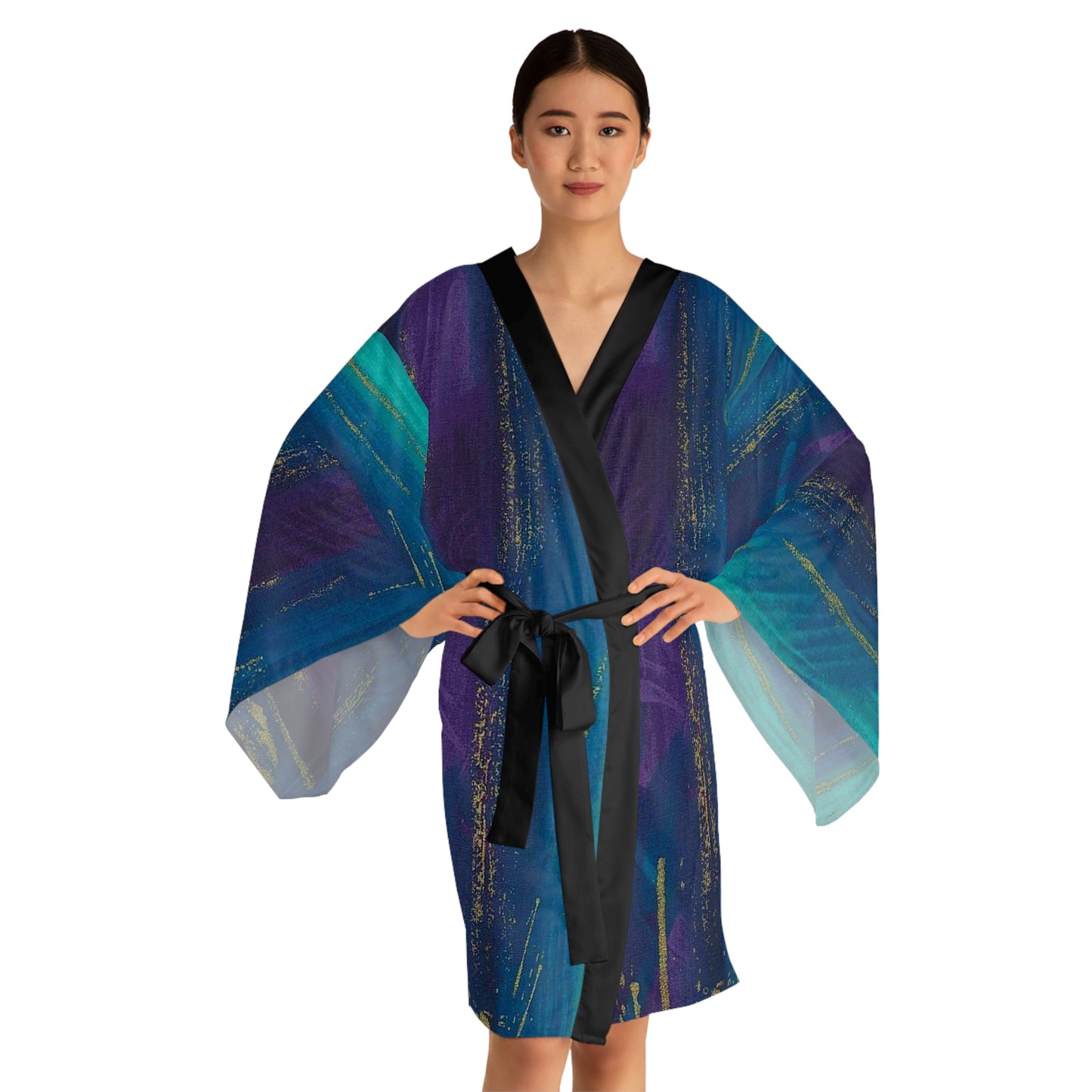 Peacock Inspired Long Sleeve Kimono Robe (AOP)