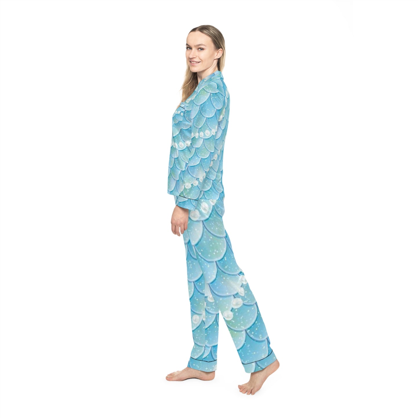 Light Blue Mermaid: Women's Satin Pajamas (AOP)