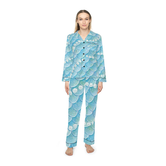 Light Blue Mermaid: Women's Satin Pajamas (AOP)