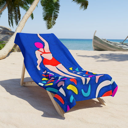 Colorful Swimmer Swim Beach Towel