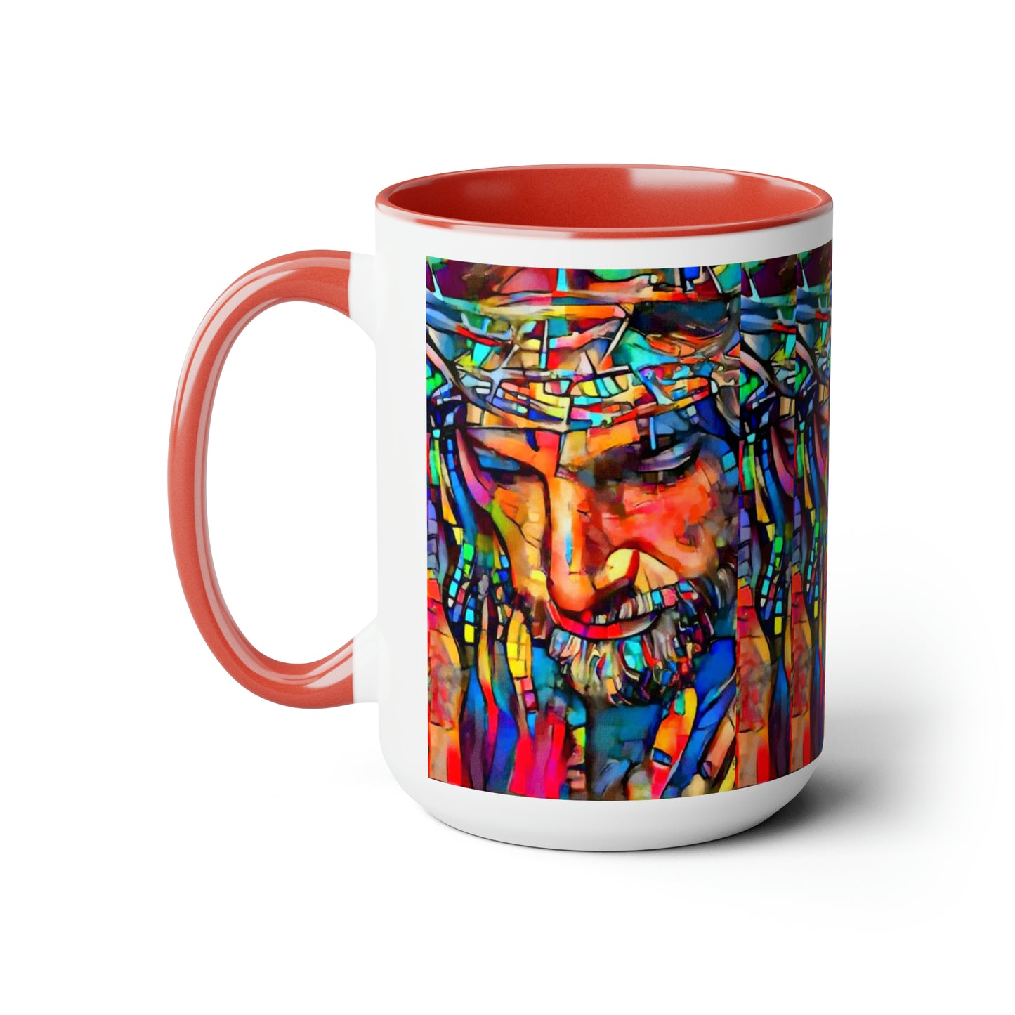 Stained glass Jesus Two-Tone Coffee Mugs, 15oz