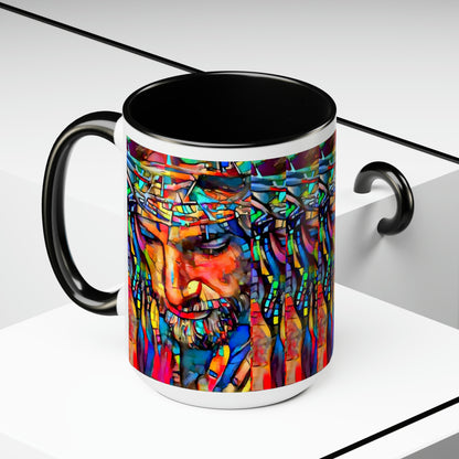 Stained glass Jesus Two-Tone Coffee Mugs, 15oz