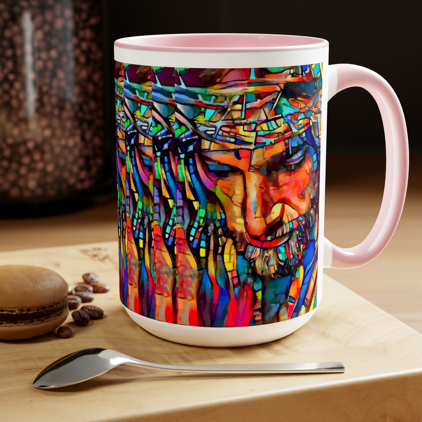 Stained glass Jesus Two-Tone Coffee Mugs, 15oz