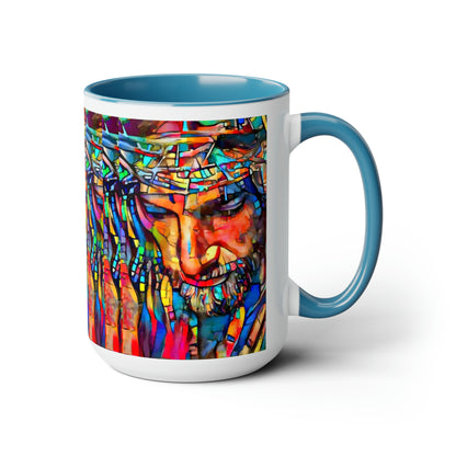 Stained glass Jesus Two-Tone Coffee Mugs, 15oz