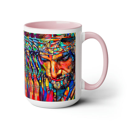 Stained glass Jesus Two-Tone Coffee Mugs, 15oz