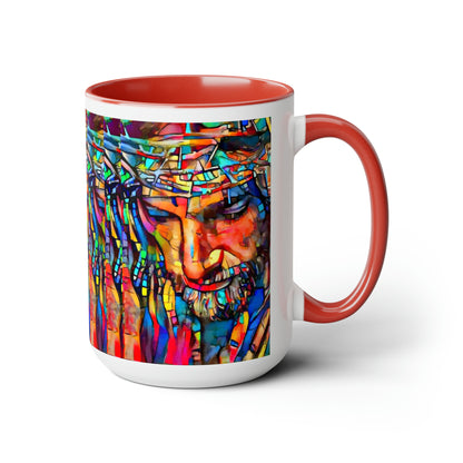 Stained glass Jesus Two-Tone Coffee Mugs, 15oz